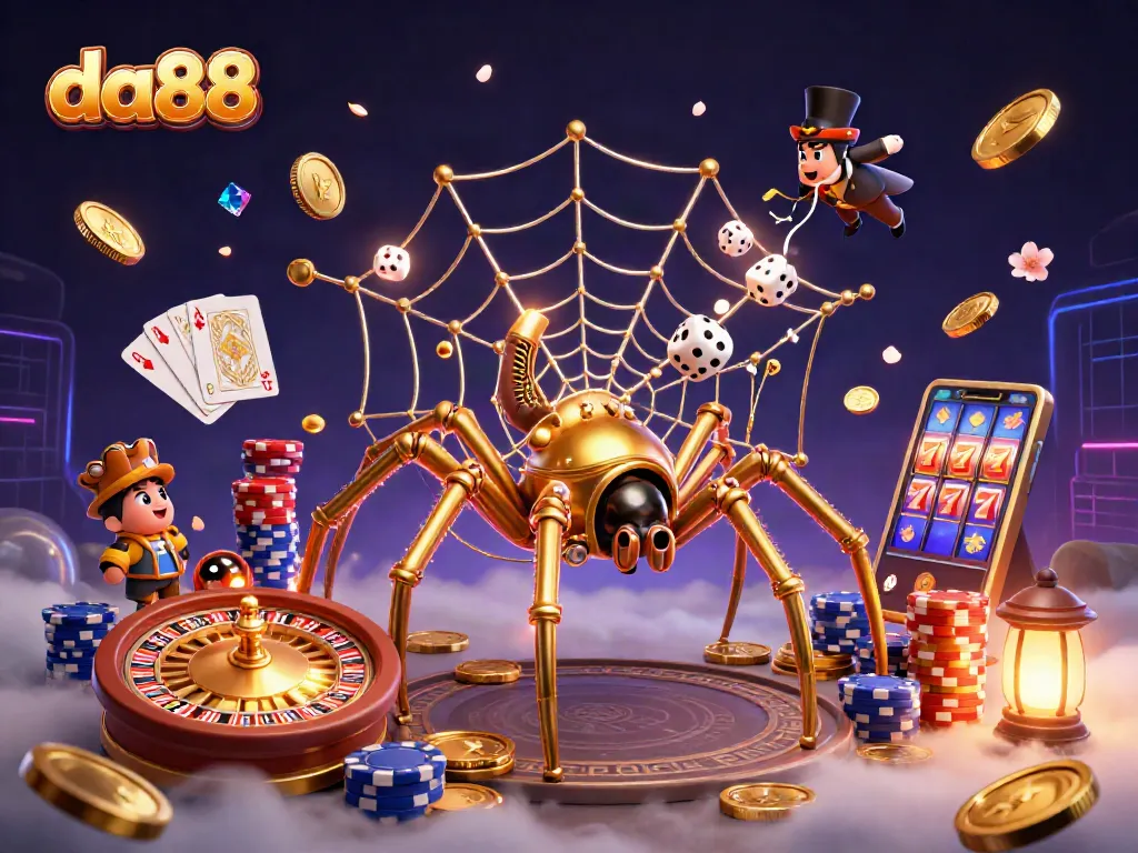 Experience the excitement of da88 with a mesmerizing golden spider web of gambling adventures featuring casino treasures