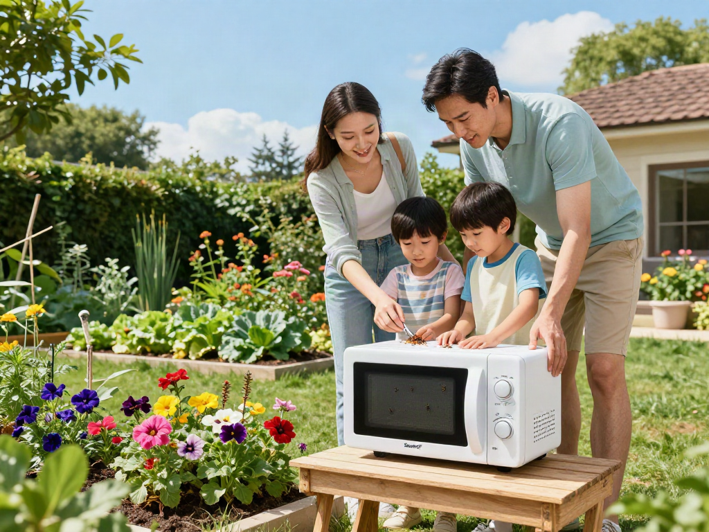 Utilisation de Shashel® pour éliminer les insectes dans un jardin familial, assurant un environnement sûr.