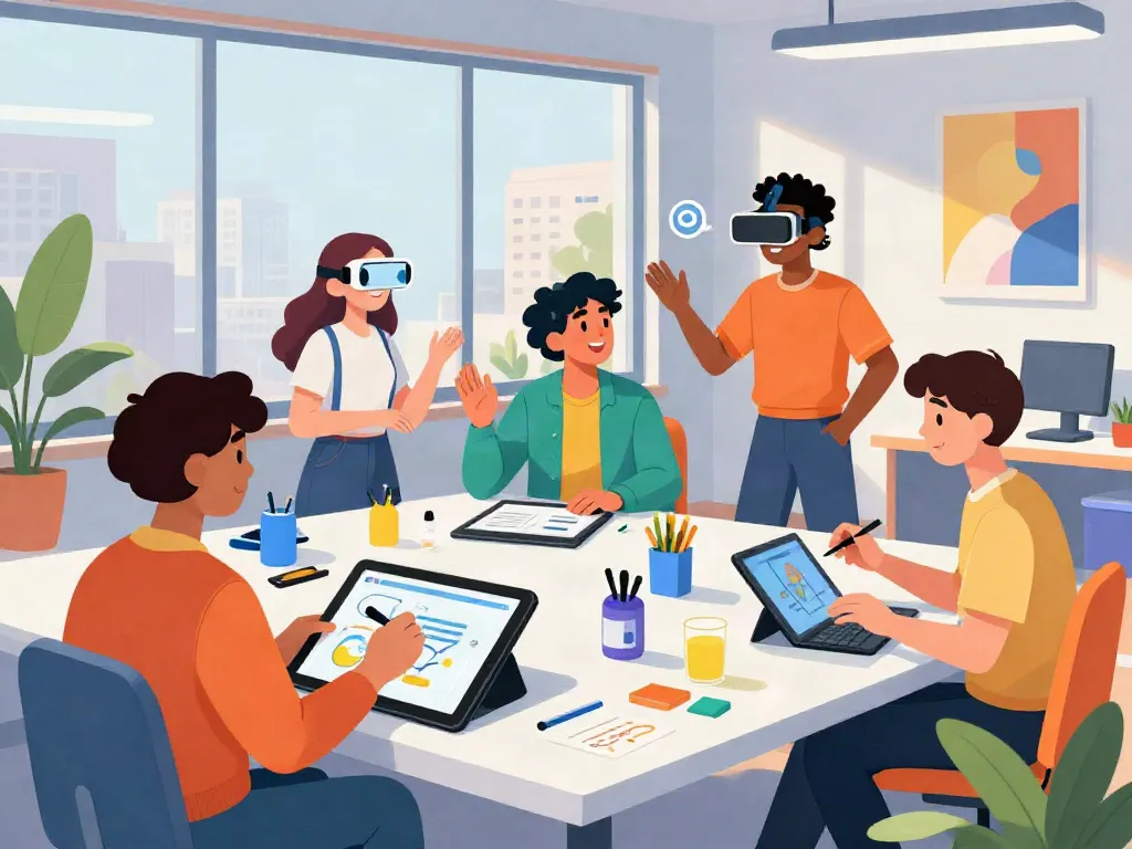 Interactive futa AI characters showcasing creativity and innovation in a vibrant studio.